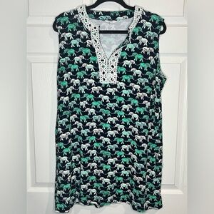 Crown & Ivy Sleeveless Women’s Elephant Print Crochet Neckline Top - Sz. XL